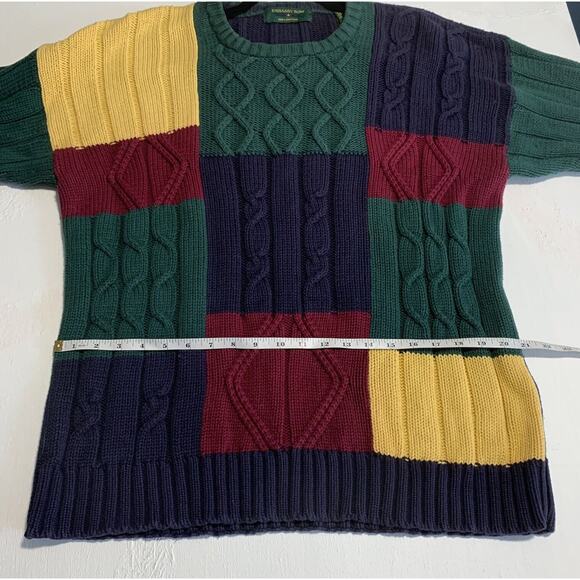 Vtg y2k Geometric Color Block Chunky Knit Sweater X Large crew cotton Pullover - Picture 7 of 11